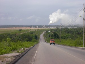 A panaramic view of Linden Soesdyke Highway, Guyana. The Bauxite factory is in the background.