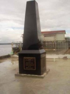 Monument of Hope near the Bartica shoreline