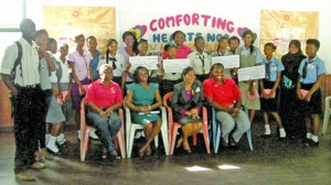 Staff and volunteers of Comforting Hearts, representatives from Scotia Bank (Berbice Branch) and participants of the competition