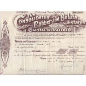 A Certificate for 50 shares of 1£ (London 1920) for the Consolidated Rubber and Balata Estates Ltd.