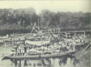 Balata bleeders leaving Sprostons’ stelling at Rockstone, British Guiana (No date)